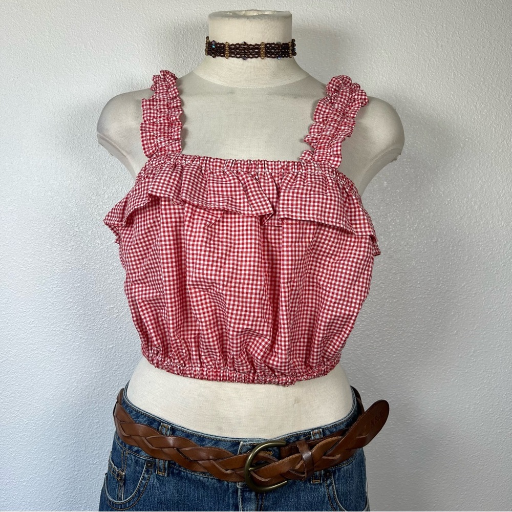 Poof! Red Gingham Ruffle Crop Top